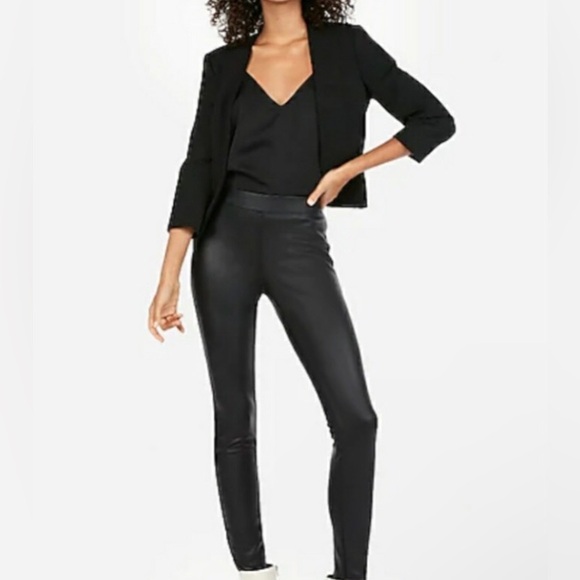 EXPRESS black super high rise faux leather leggings w/ stretch NEW w/ tags RE$69 - Picture 4 of 12